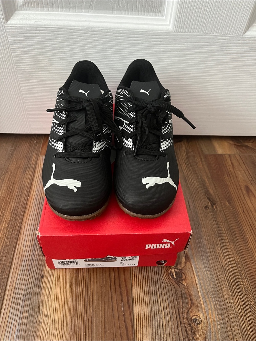 Puma Kids Black Sneakers with White Logo-perfect for indoor soccer